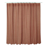 Burgundy Check Scalloped Shower Curtain - Primitive Star Quilt Shop - 1