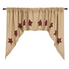 Burlap Natural Burgundy Stencil Star Swag Curtains - Primitive Star Quilt Shop