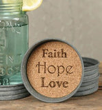 Faith Hope Love Mason Jar Lid Coaster - Set of 4 - Primitive Star Quilt Shop - 1