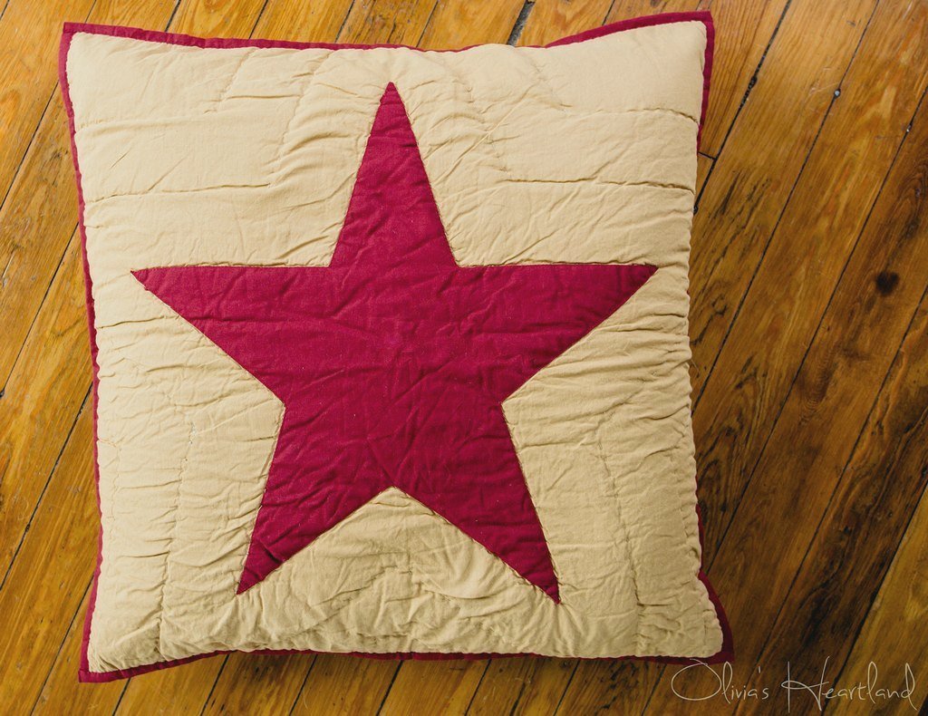 Burgundy and Tan Quilted Euro Sham 26x26" - Primitive Star Quilt Shop