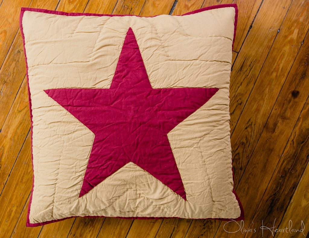 Jamestown Burgundy Quilted Pillow 16" Filled - Primitive Star Quilt Shop