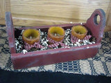 Red Flower Box with Pillar Candles - Primitive Star Quilt Shop - 2