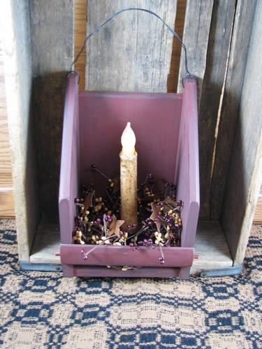 Burgundy Wall Candle Holder with Timer Taper Candle - Primitive Star Quilt Shop - 1