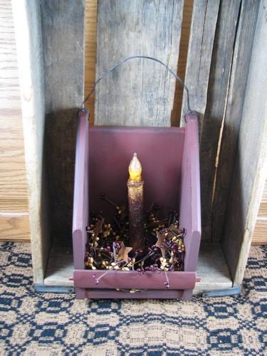 Burgundy Wall Candle Holder with Timer Taper Candle - Primitive Star Quilt Shop - 2