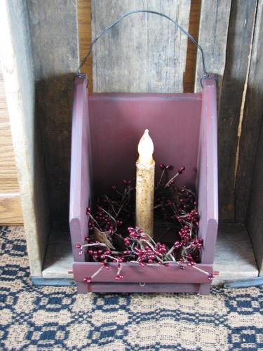 Burgundy Wall Candle Holder with Timer Taper Candle - Primitive Star Quilt Shop - 3
