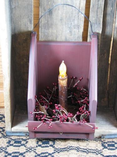 Burgundy Wall Candle Holder with Timer Taper Candle - Primitive Star Quilt Shop - 4