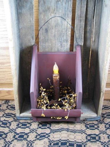 Burgundy Wall Candle Holder with Timer Taper Candle - Primitive Star Quilt Shop - 6