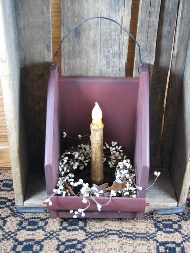 Burgundy Wall Candle Holder with Timer Taper Candle - Primitive Star Quilt Shop - 7