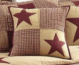 Burgundy and Tan Patchwork Star Quilted Pillow 16" Filled - Primitive Star Quilt Shop