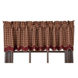 Burgundy Check Scalloped Layered Lined Valance - Primitive Star Quilt Shop