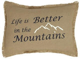 Burlap Natural "Better In the Mountains" Pillow 14x18" Filled - Primitive Star Quilt Shop - 1