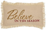 Burlap Creme "Believe In The Season" Pillow 7x13" - Primitive Star Quilt Shop