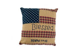 Patriotic Patch "Blessed" Pillow 10x10" - Primitive Star Quilt Shop