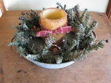 Primitive Christmas Centerpiece - Garden Pan Pine and Candle - Primitive Star Quilt Shop - 1