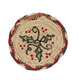 Holly Berry Stencil Braided Coaster 4" - Primitive Star Quilt Shop
