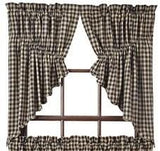 Black Check Scalloped Lined Prairie Swag Curtains - Primitive Star Quilt Shop - 1