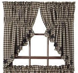 Black Star Scalloped Lined Prairie Swag Curtains - Primitive Star Quilt Shop - 1