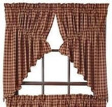 Burgundy Check Scalloped Lined Prairie Swag Curtains - Primitive Star Quilt Shop - 1