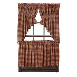 Burgundy Check Scalloped Lined Prairie Swag Curtains - Primitive Star Quilt Shop - 2