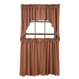 Burgundy Check Scalloped Lined Swag Curtains - Primitive Star Quilt Shop - 2