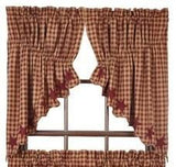 Burgundy Star Scalloped Lined Prairie Swag Curtains - Primitive Star Quilt Shop - 1