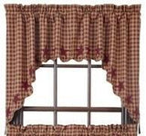 Burgundy Star Scalloped Lined Swag Curtains - Primitive Star Quilt Shop - 1