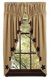 Burlap Natural Black Stencil Star Prairie Curtains - Primitive Star Quilt Shop