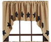 Burlap Natural Black Stencil Star Swag Curtains - Primitive Star Quilt Shop - 1