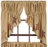 Stratton Burlap Applique Star Prairie Swag Curtains - Primitive Star Quilt Shop - 1