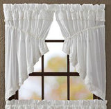 White Ruffled Sheer Prairie Swag Curtains - Primitive Star Quilt Shop - 1