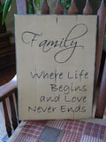 Family Life and Love Wood Sign - Primitive Star Quilt Shop