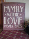 Where Love Never Ends Wood Sign - Primitive Star Quilt Shop