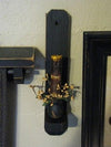 12" Black Wood Sconce - Grungy Drip Ivory Timer Candle - Primitive Star Quilt Shop - 2