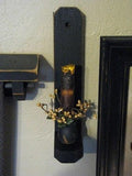 12" Black Wood Sconce - Grungy Drip Mustard Timer Candle - Primitive Star Quilt Shop - 2