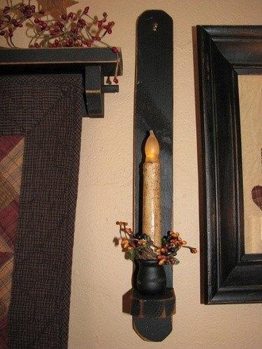 18" Black Wood Sconce - Grungy Ivory Timer Candle - Primitive Star Quilt Shop - 3
