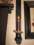 18" Black Wood Sconce -  Grungy Mustard Timer Candle - Primitive Star Quilt Shop - 3