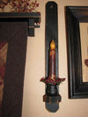 18" Black Wood Sconce -  Grungy Mustard Timer Candle - Primitive Star Quilt Shop - 2