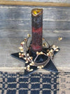 Iron Star Holder with Burgundy Drip Candle - Primitive Star Quilt Shop - 1