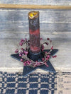 Iron Star Holder with Burgundy Drip Candle - Primitive Star Quilt Shop - 2