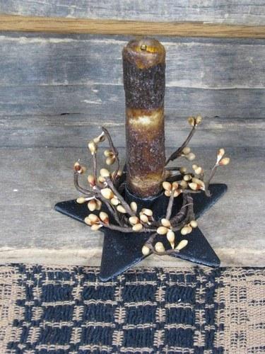 Iron Star Holder with Ivory Drip Candle - Primitive Star Quilt Shop - 1