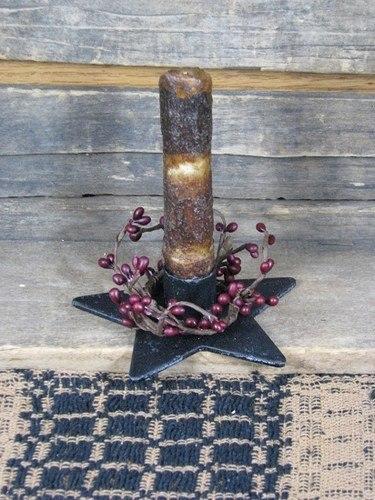 Iron Star Holder with Ivory Drip Candle - Primitive Star Quilt Shop - 2