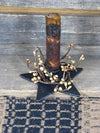 Iron Star Holder with Mustard Drip Candle - Primitive Star Quilt Shop - 1