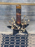 Iron Star Holder with Mustard Drip Candle - Primitive Star Quilt Shop - 1