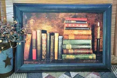 Mark Kimball Moulton Artwork - Old Books and Candle - Primitive Star Quilt Shop
