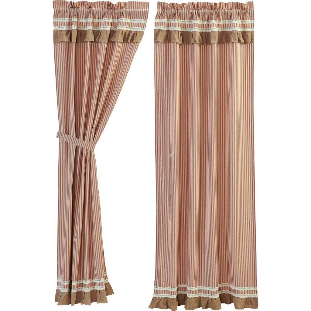 Kendra Stripe Red Lined Panel Curtains 84"