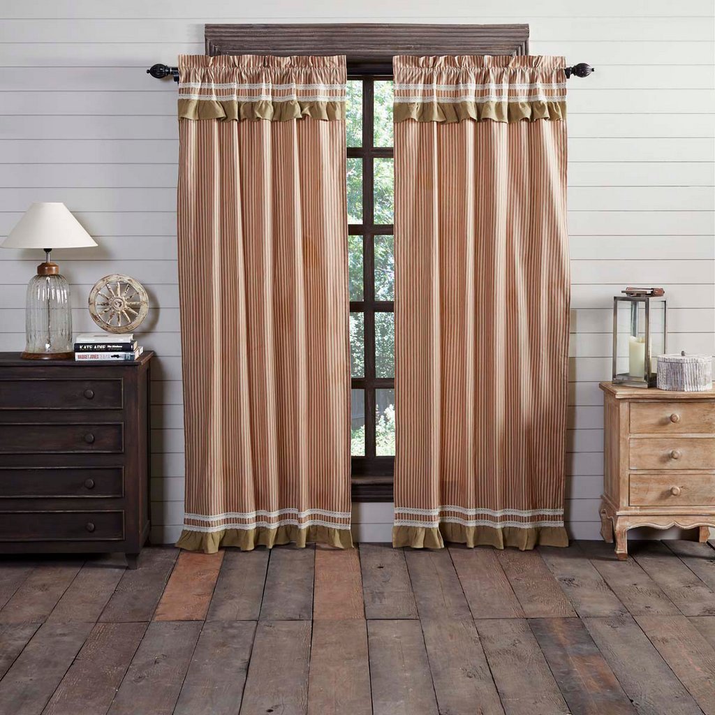 Kendra Stripe Red Lined Panel Curtains 84"