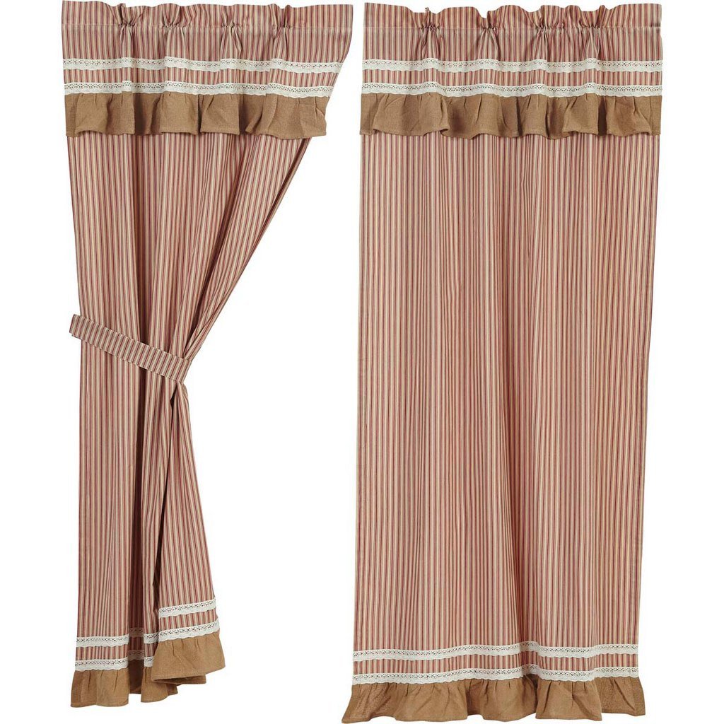Kendra Stripe Red Lined Short Panel Curtains 63"