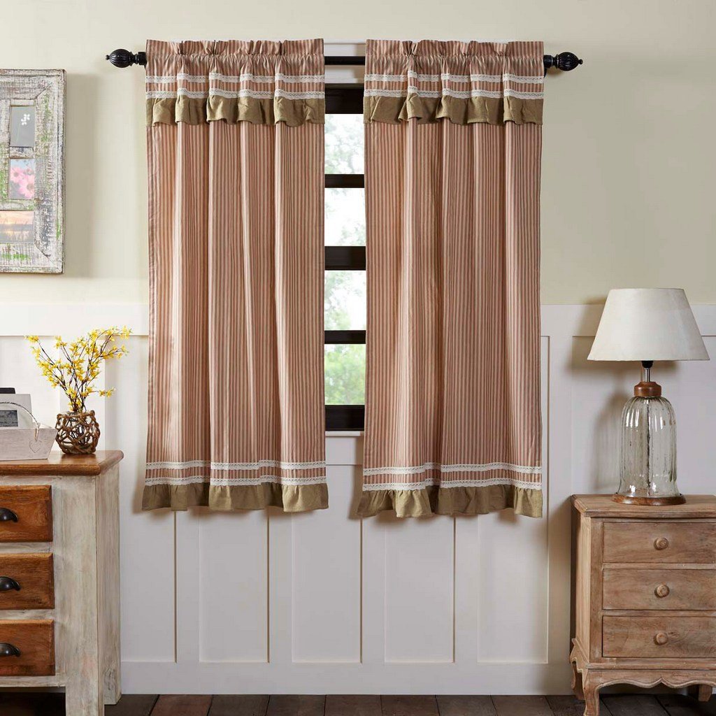 Kendra Stripe Red Lined Short Panel Curtains 63"