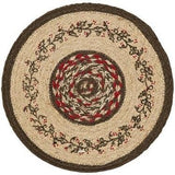 Holly Berry Stencil Round Braided Tablemat 13" - Primitive Star Quilt Shop