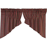 Tartan Red Plaid Lined Prairie Swag Curtains